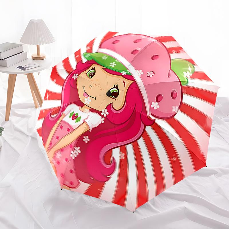 

Strawberry Shortcake Inspired Auto-Open Close Umbrella with 3-Fold Design and Iron Frame for Outdoor Use, Perfect Gift for Fans and Traveler