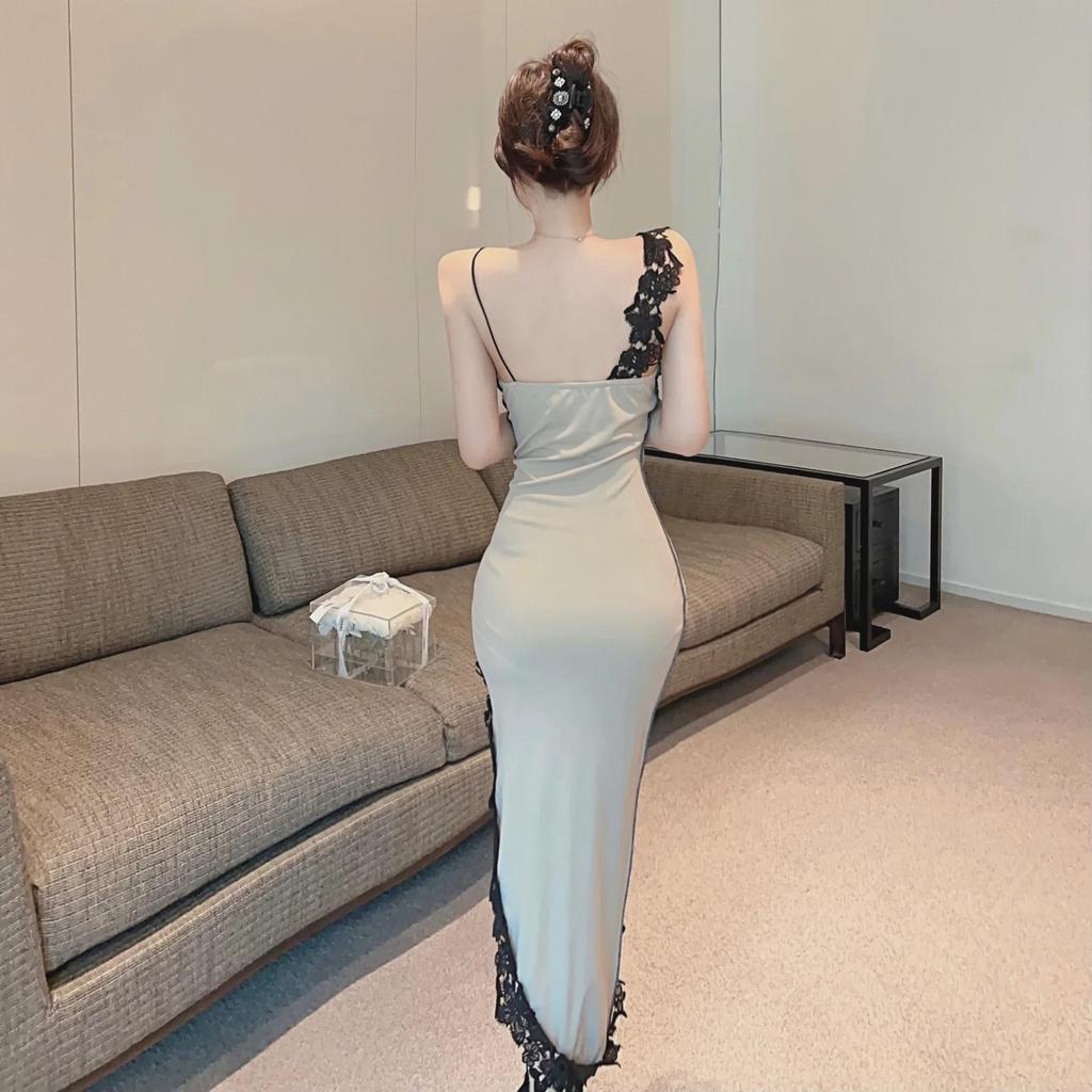 2024 Women's Sexy Lace Slim High Slit Midi Dress