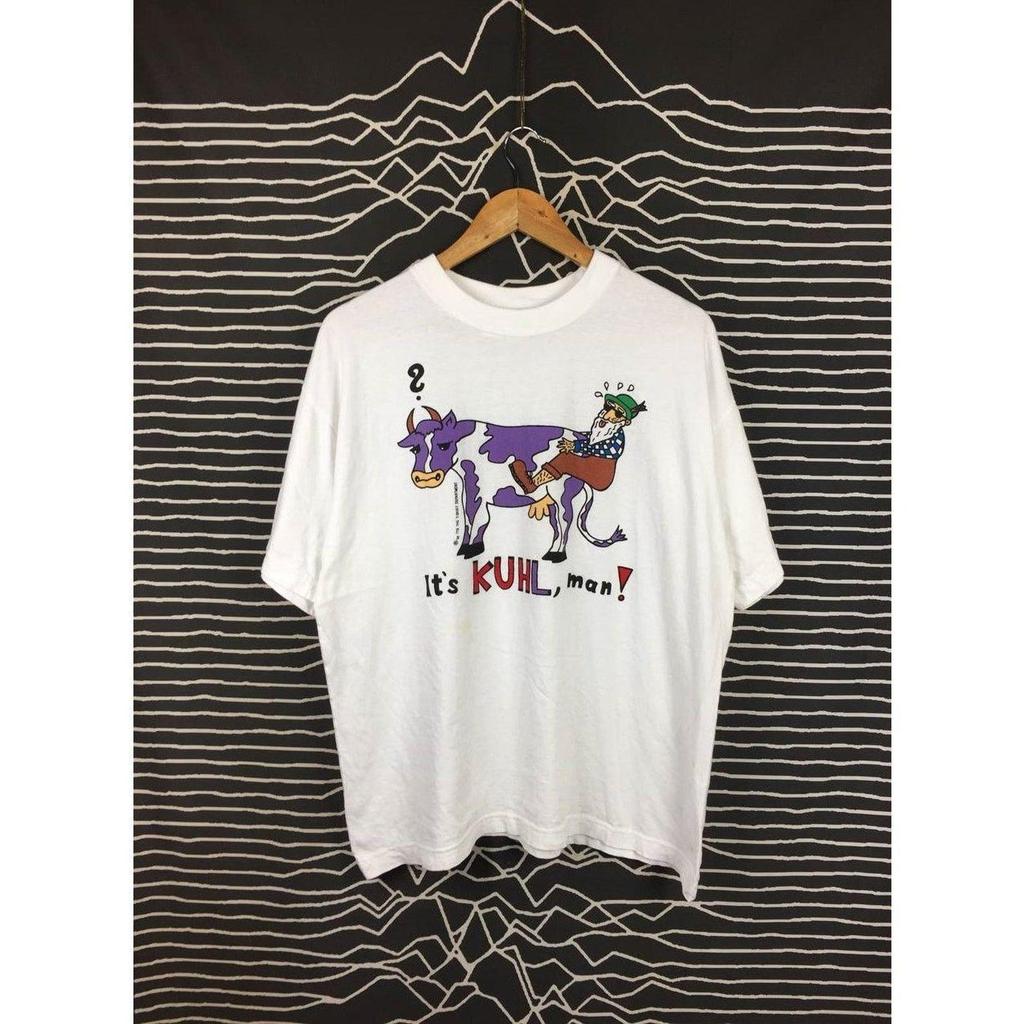 Vtg 00s It's kuhl, Man! Cow Cartoon Graphic Funny Humor Tee