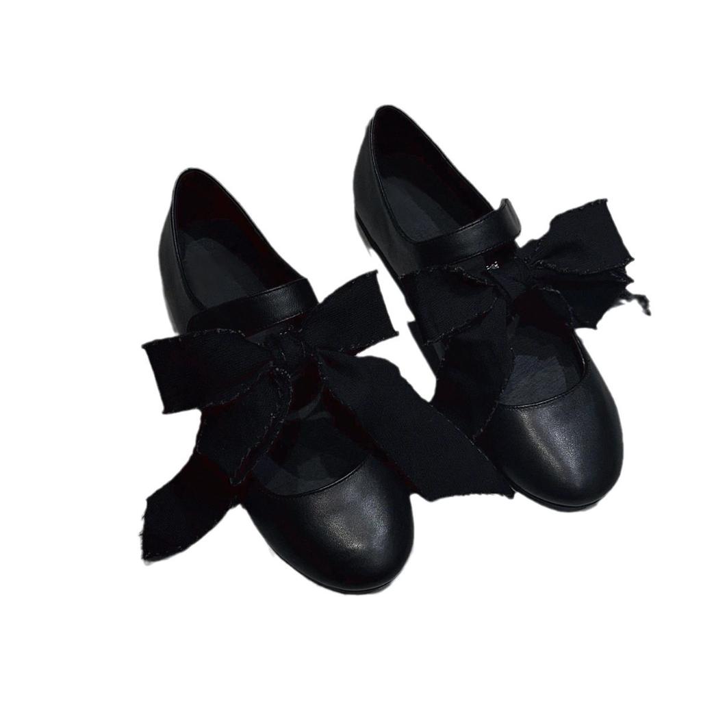Leder Retro Nische Abnehmbarer Schleifenriemen Zwei Tragevarianten Flache Ballerinas Damenschuhe Frühling und Herbst Mary Jane Einzelne Schuhe