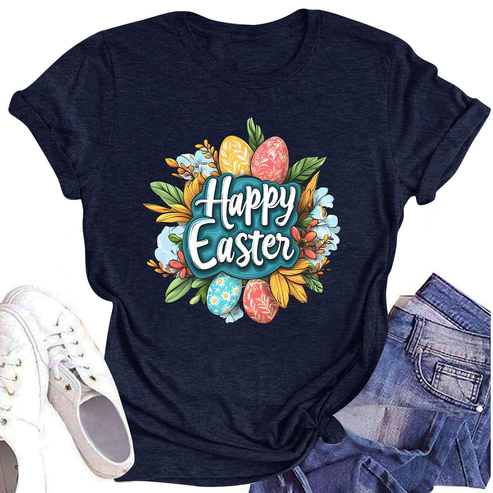 

Женский топ с круглым вырезом, повседневный принт, футболка с короткими рукавами S тёмно-синий