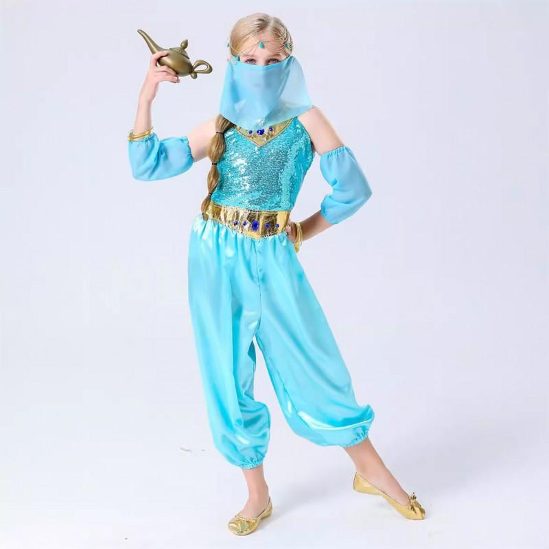 Kids Jasmine Princess Costume Halloween Party Indian Style Fantasy Dress Cosplay Outfit Girls
