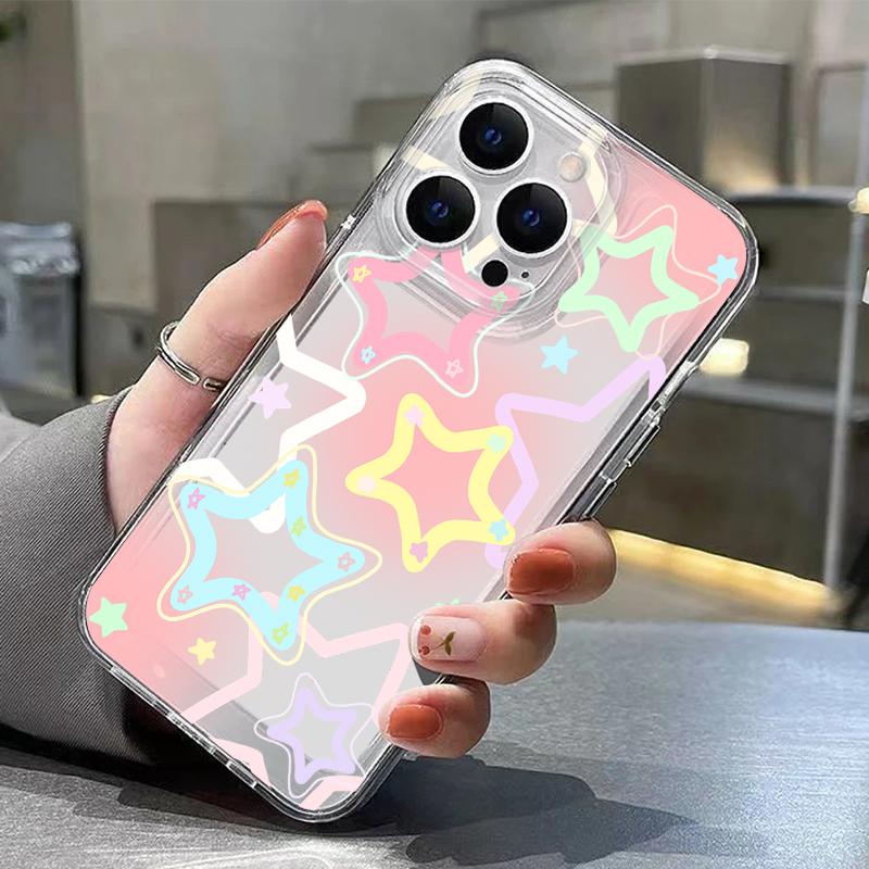 Modern Colorful Stars Pattern Case For iPhone 17 Pro Max Coque iPhone 16 15 14 13 Pro Max 11 Clear TPU Silicone Soft Cover