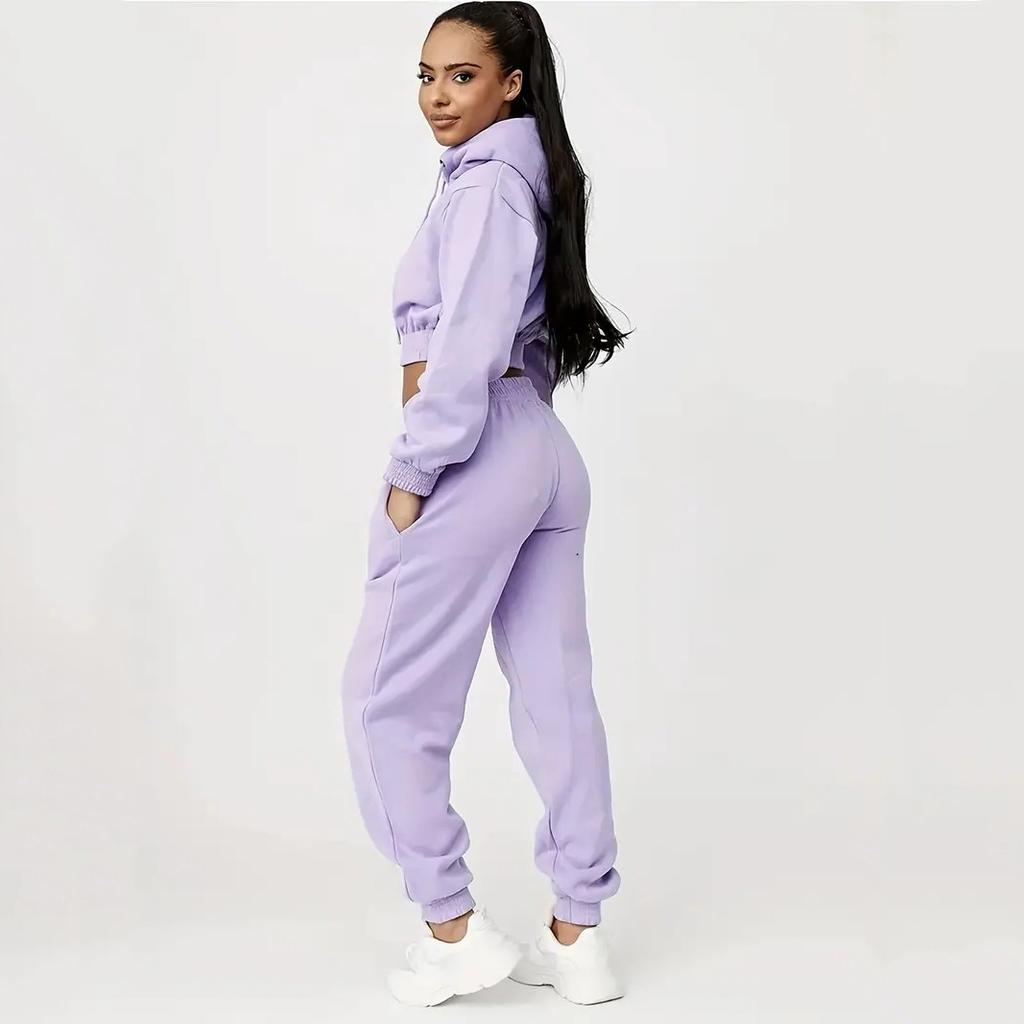1116 European and American women's clothing velvet urban leisure sports leisure drawstring hooded trousers set