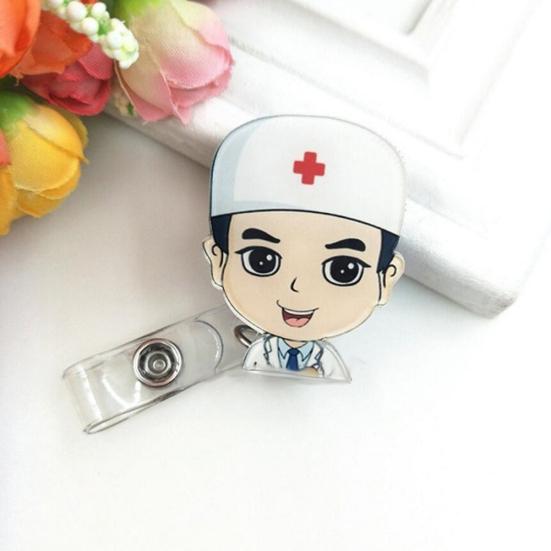 Cartoon Nurse Doctor Retractable Reel ID Badge Label Name Card Tag Clip