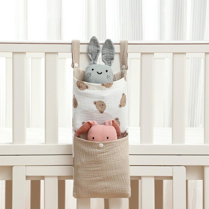 Hanging Baby Bed Storage Bags Cotton Portable Newborn Crib Organizer Toy Diaper Pocket for Crib Bedding Set Nappy Store Bags