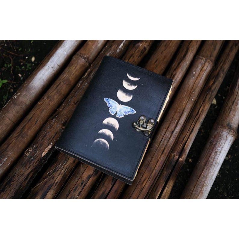 Sun & Moon Handmade Vintage Leather Journal Deckle Edge Paper, Blank Spell Book of Shadows Grimoire Journal, Gift for Him Traveling Book