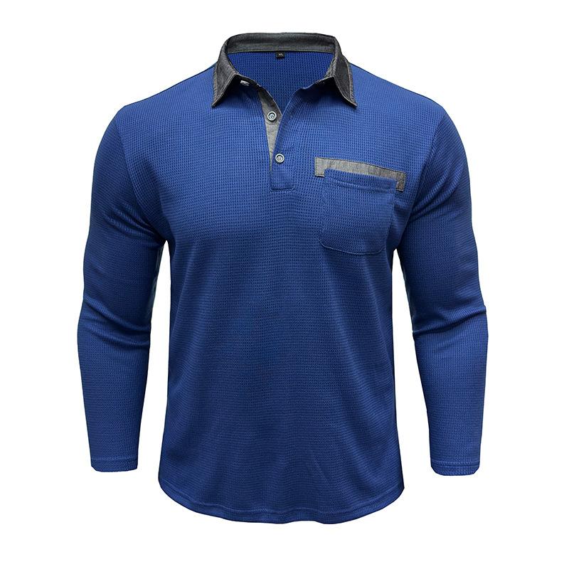 Autumn New Men's Long-sleeved Waffle Polo Shirt Fashion Men's Lapel T-shirt Tops