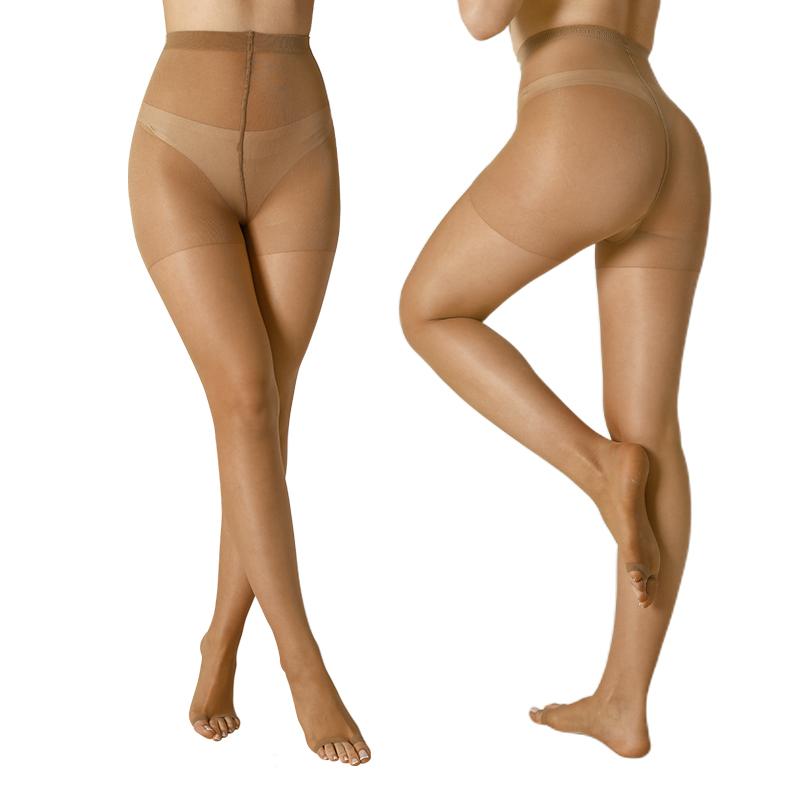 Kave S-3XL 2 Paar Grote Maten 20D Nylon Panty's Zonder Teen Voor Dames Effen Kleur Doorzichtige Panty's Open Teen Met Control Top Panty's M