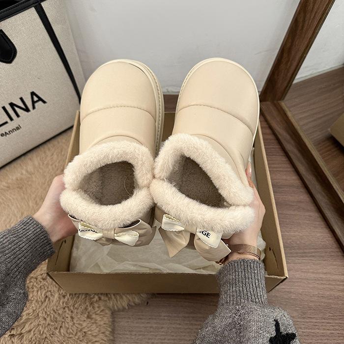 Women's leather waterproof lightweight height-enhancing thick sole winter warm fur one snow boots plush lined non-slip casual sports cotton boots