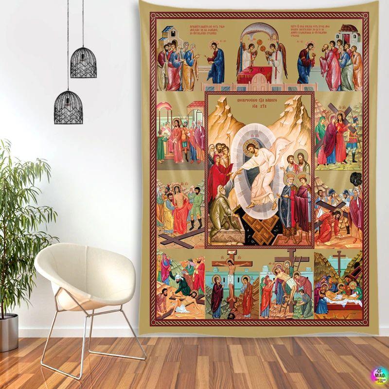 Tapestry Christ Resurrection Jesus Medieval Vintage 75x100 чёрный