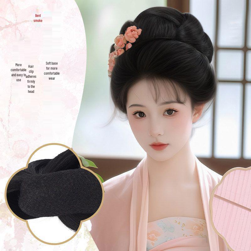 Ancient Style Hanfu Wig Bun with Full Hair Strand Updo Hairstyle Headwear Set