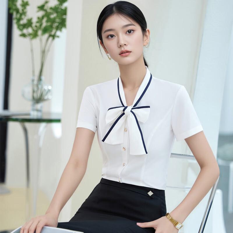 Women's V-Neck Short-Sleeve Chiffon Professional Blouse