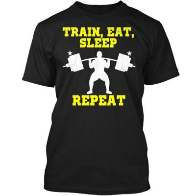 Trainieren Essen Schlafen Wiederholen Gewichtheben T-Shirt Mann Menschen, die Fitnessaktivitäten ausüben Geschenk Baumwolle Grafik-T-Shirts Camisetas
