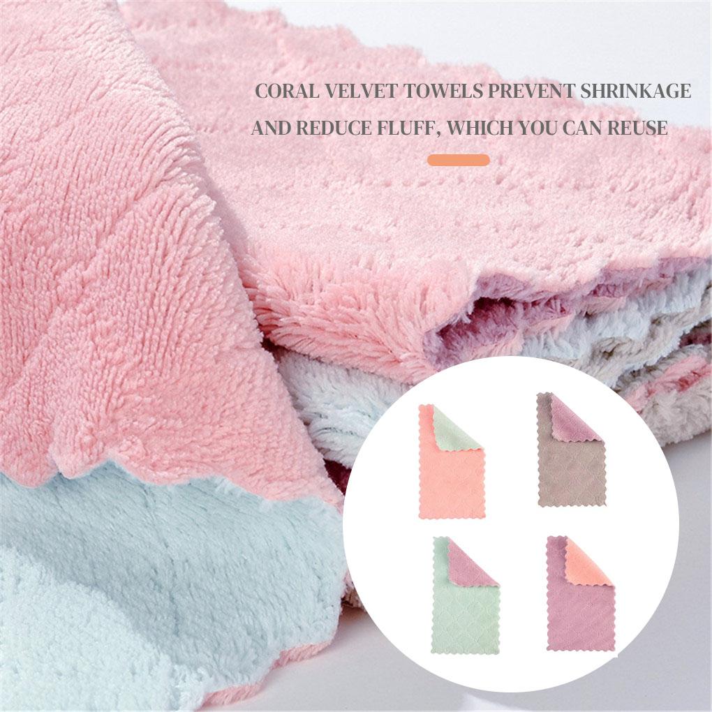 2-sides Thicken Kitchen Cloth Soft Coral Velvet Washing Rag Non-stick Absorbent Towel