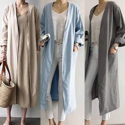 Trendy 2021 Autumn Korean V-Neck Straight-Leg Women's Trench Coat