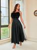 Spring/Summer 2022 Women's Feather Strap Mesh Evening Gown