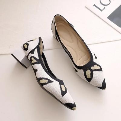Europejskie Nowe Damskie Buty na Wysokim Obcasie Wiosna Lato Oddychające Dzianinowe Buty Codzienne Szpiczaste Czółenka Dziewczęce Wsuwane Mokasyny