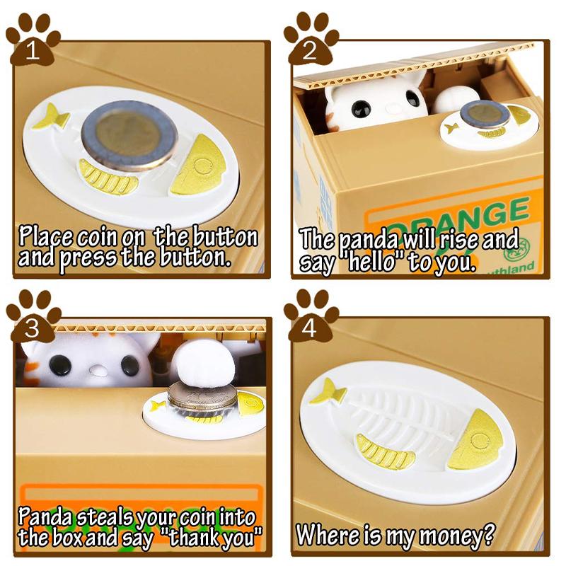 Plastic Electronic Deposit Saving Money Box for Children, Automated Panda, Cat Coin Bank, Creative Cute Toy, Gift