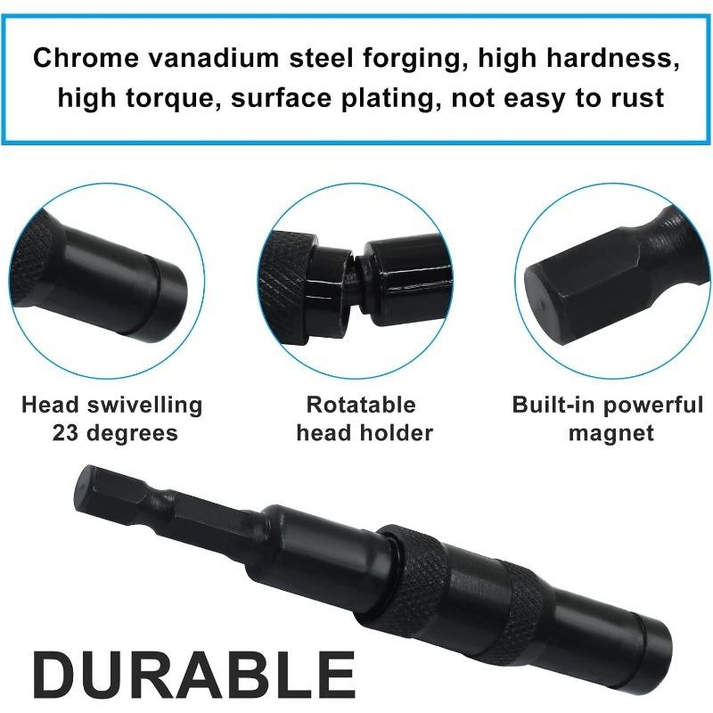 Drill Bit Holder Magnetic Corner Work Swiveling Bit Tip Holder Set 1/4 Inch Hex Quick Release Pivoting Screwdriver Extension