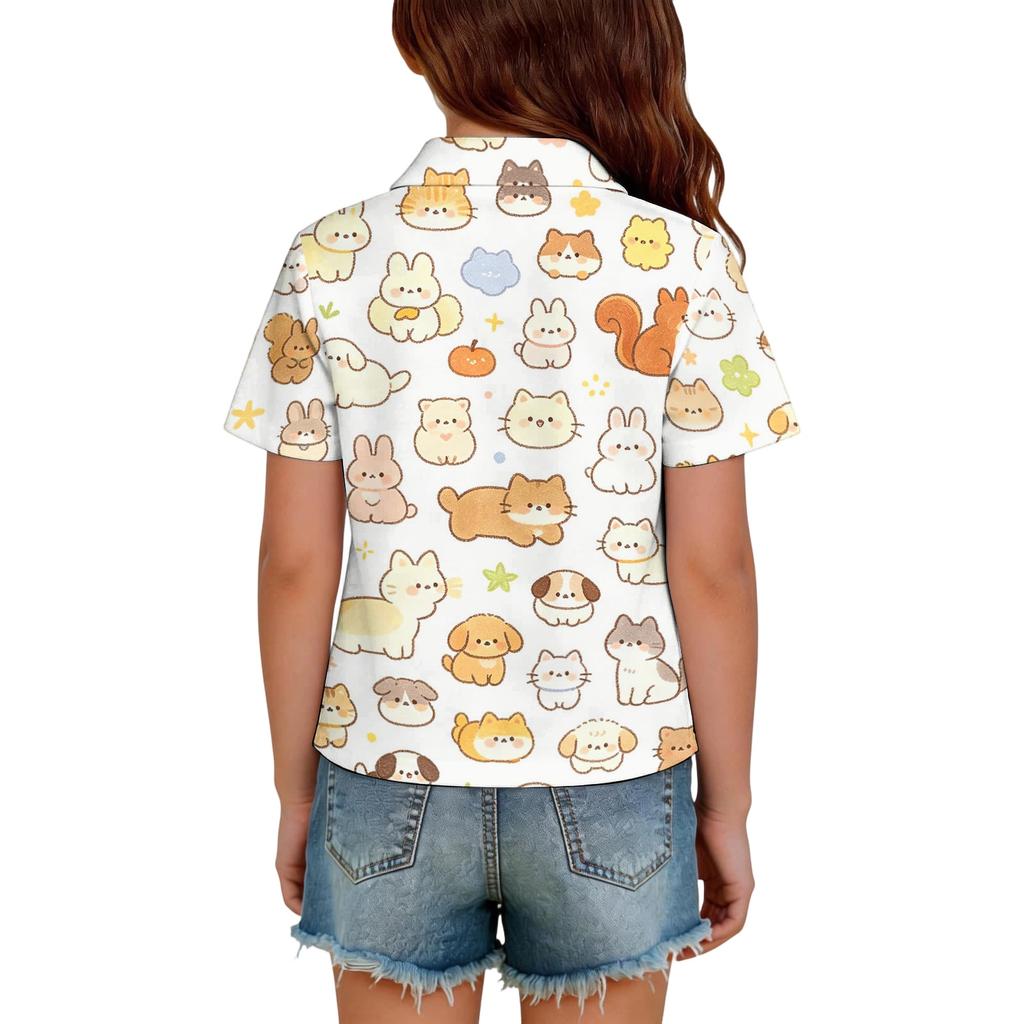 Kids Casual Short Sleeve Polo Shirt Animal Pattern Printed Lightweight Comfortable Breathable Tee Top for Everyday Wear