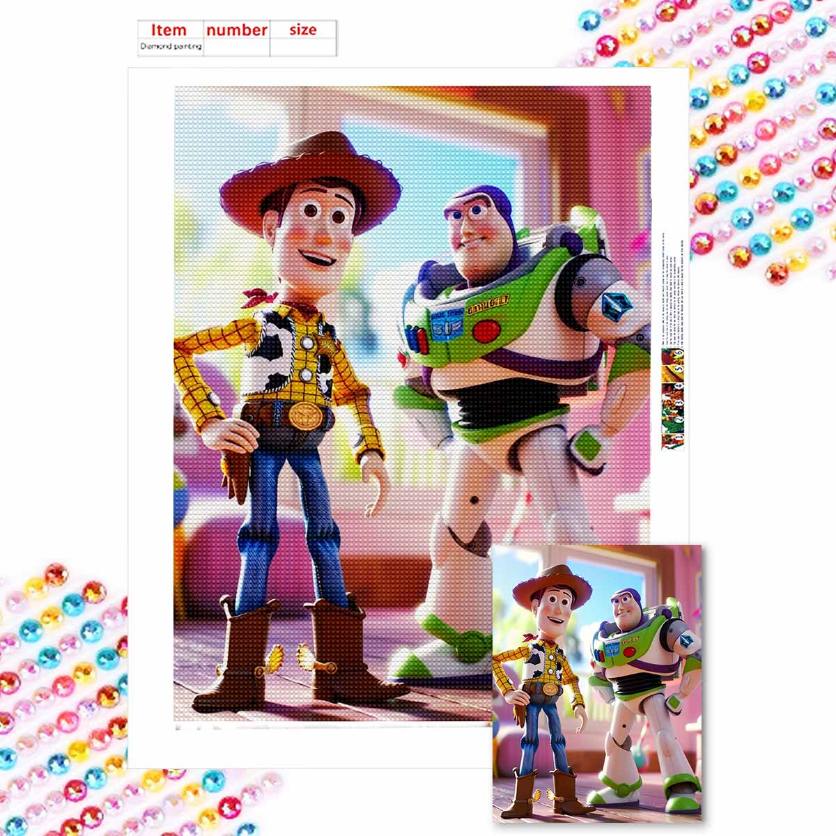 

Алмазная живопись своими руками Вуди и Базз Набор для вышивания крестом Мозаичное искусство Алмазная живопись Полный круглый алмаз Украшение для дома Round 40x50cm