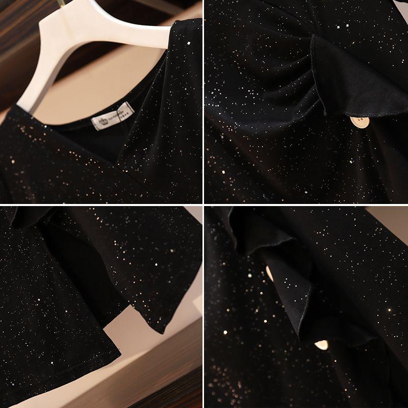 MMV Chubby Loose Split Short Sleeve Solid Color Black Dress