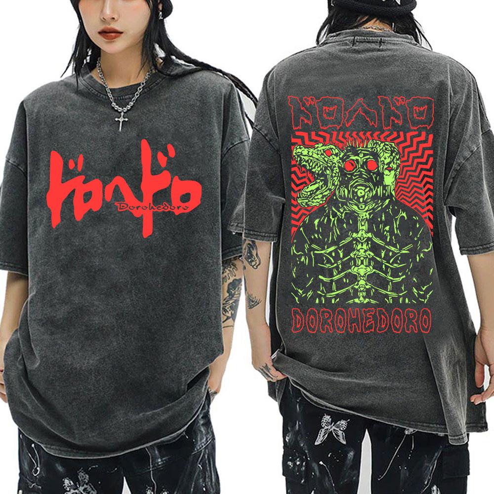Anime Dorohedoro Gyoza Crazy Hungry Bug Vintage Washed T-shirt Men Women Manga Graphic T-shirts Gothic Horror Oversized T Shirts