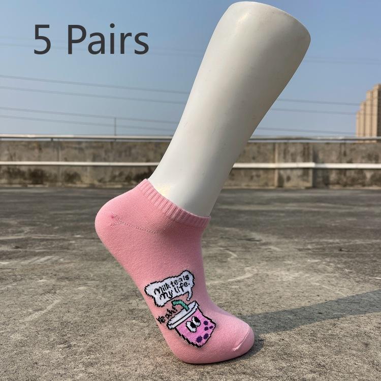 

5 пар мужских и женских носков-лодочек, весенне-летние, модные, мультяшные, милые, в студенческом стиле, неглубокие, креативные, для отдыха, короткие, хлопковые носки 5 pairs розовый