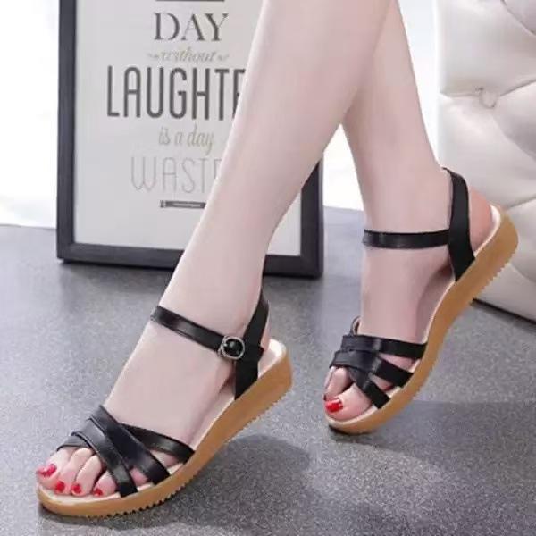 Foreign trade export real soft leather beef tendon soft sole 2025 new summer beef tendon sole casual low heel non-slip mother sandals