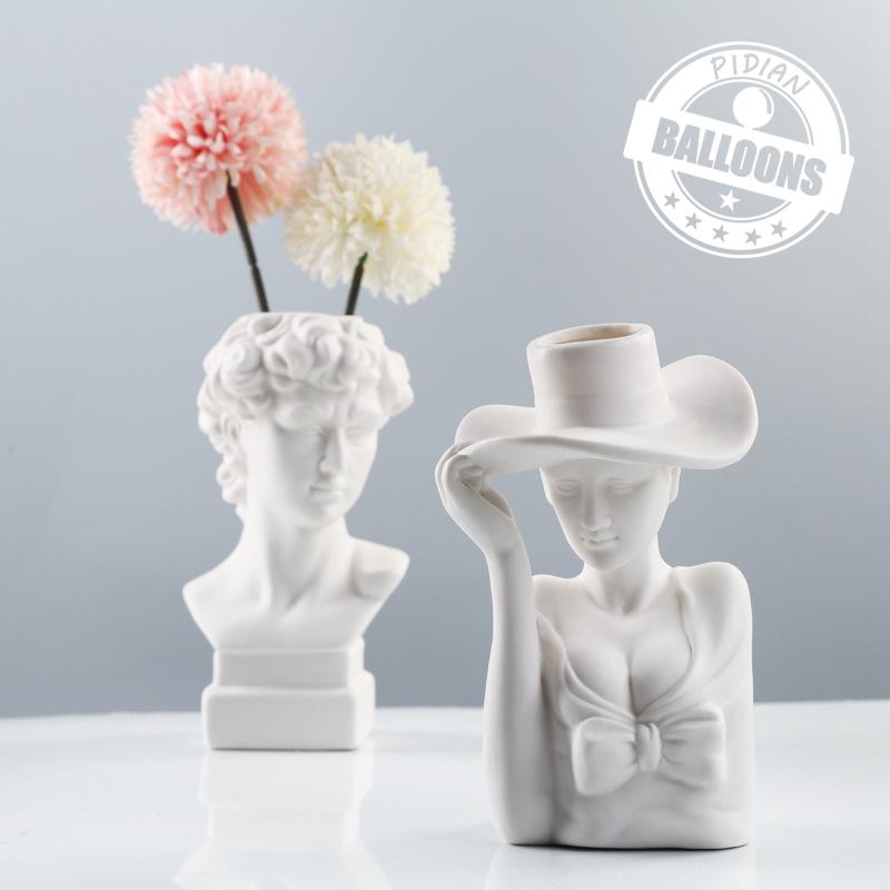 New Nordic Ins Creative Ceramic Vase Dry Flower Ornaments Art Face Flower Ornaments Living Room Home Soft Decorations Ornaments