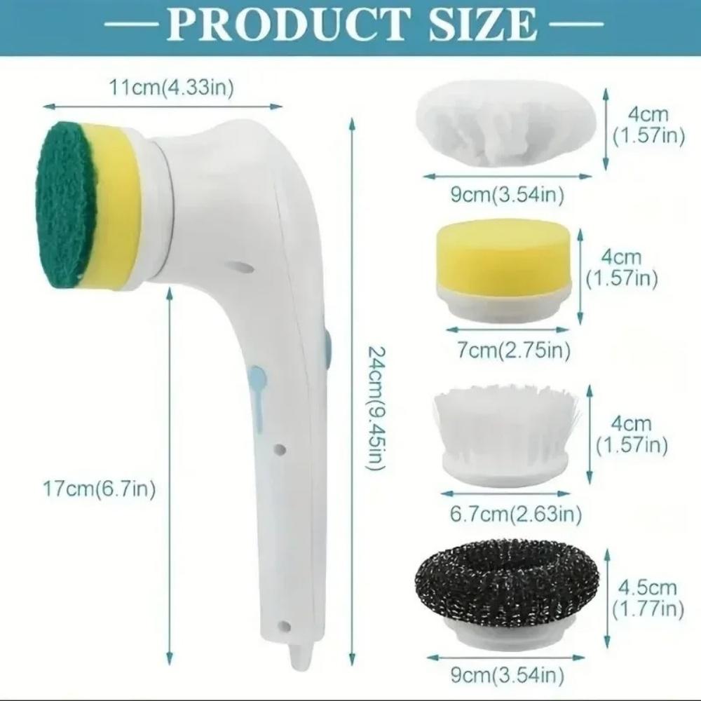 5-in-1 Cleaning Brush Electric Rotating Scrubber Brush Cordless USB Charging with 5 Replaceable Head Household Cleaning Supplies