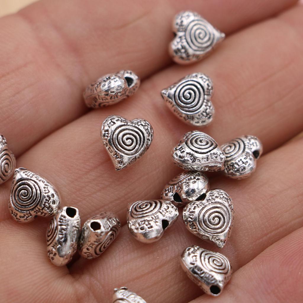 20Pcs Silver Plated Swirl Round Heart Spacer Loose Beads For Jewelry Making Bracelet Accessories Diy Handmade Findings