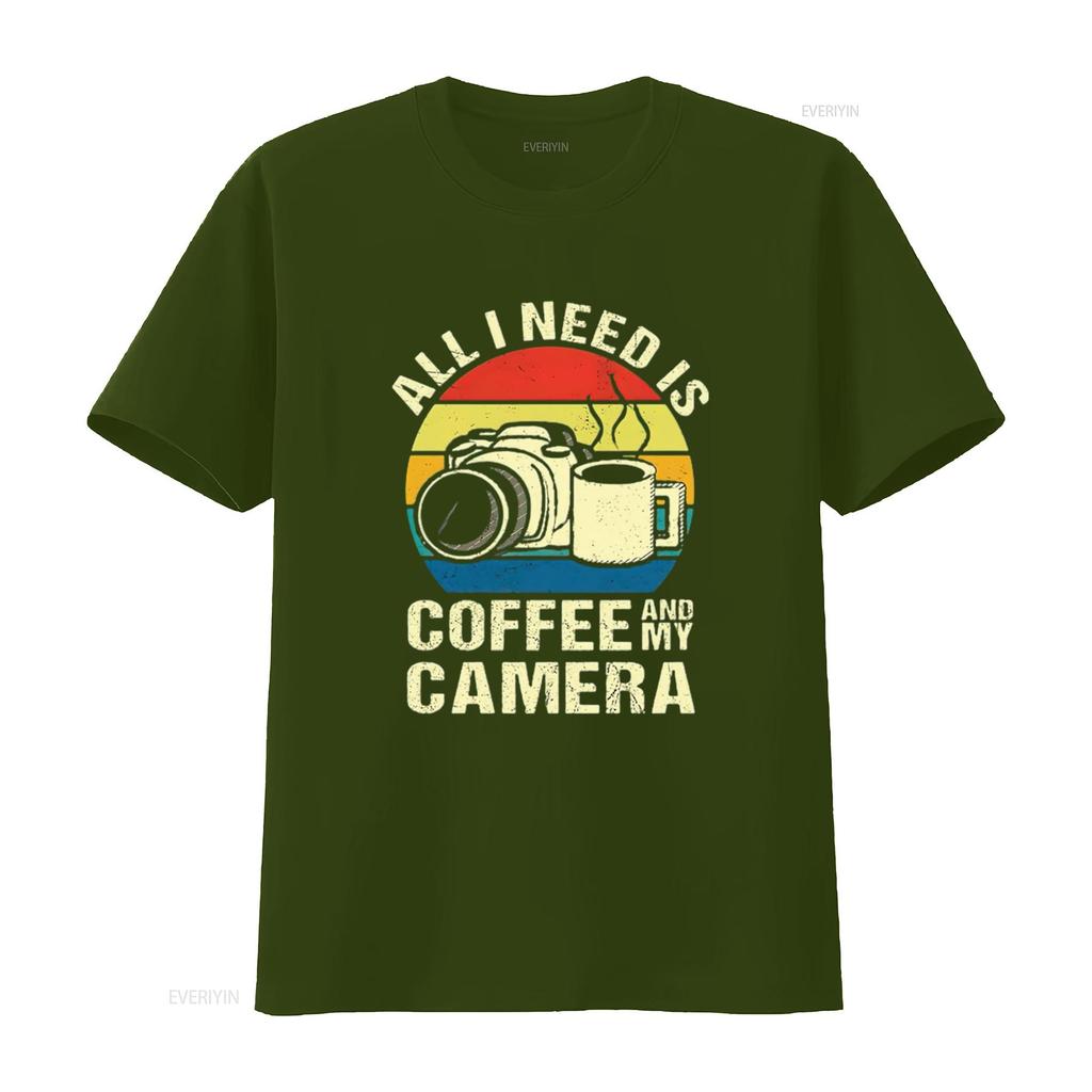 Womens Retro All I Need Is Coffee And My Camera Photography short Sleeve T Shirt Black Medium vintage Washed Stylish Breathable