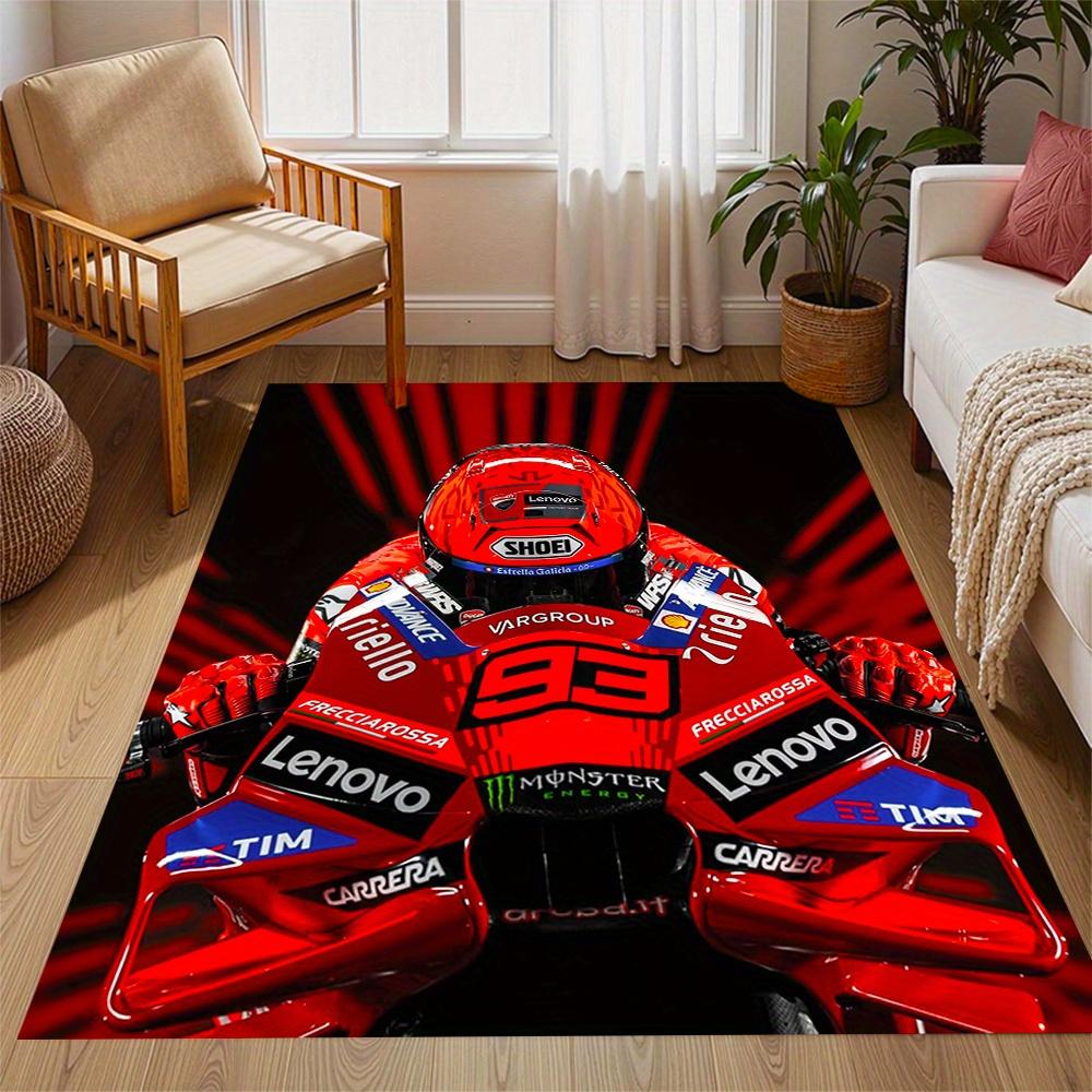 Motorcycle Rider Racing Helmet Themed Antislip Durable Polyester Home Decorative Large Size Logo Design Durable Floor Mat For Living Room Restaurant