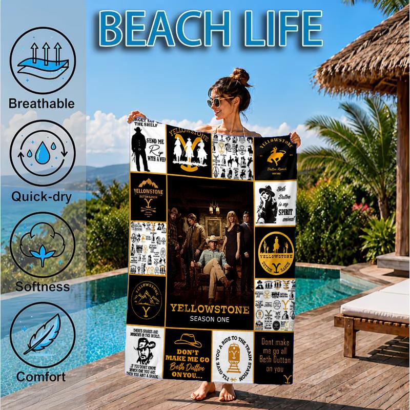 Yellows-tone Dutton Ranch Beach Towel, Microfiber Beach Towel, Perfect For Pool, Beach, Travel, Home Decor Beach Party Fan gifts