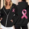 Women's Breast Sweatshirt Ribbon Breast Long Sleeve Hooded Pocket Casual Sweatshirt Jacket