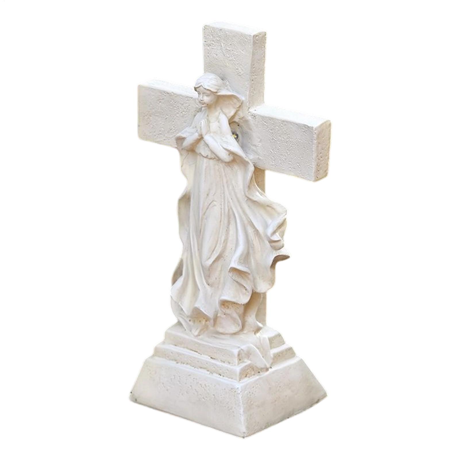 Статуя Молящейся Девы Марии с Солнечным Светом Молитва Деве Марии Религиозный Солнечный Крест Садовое Украшение Наружная Смола Религиозная Статуя CHINA