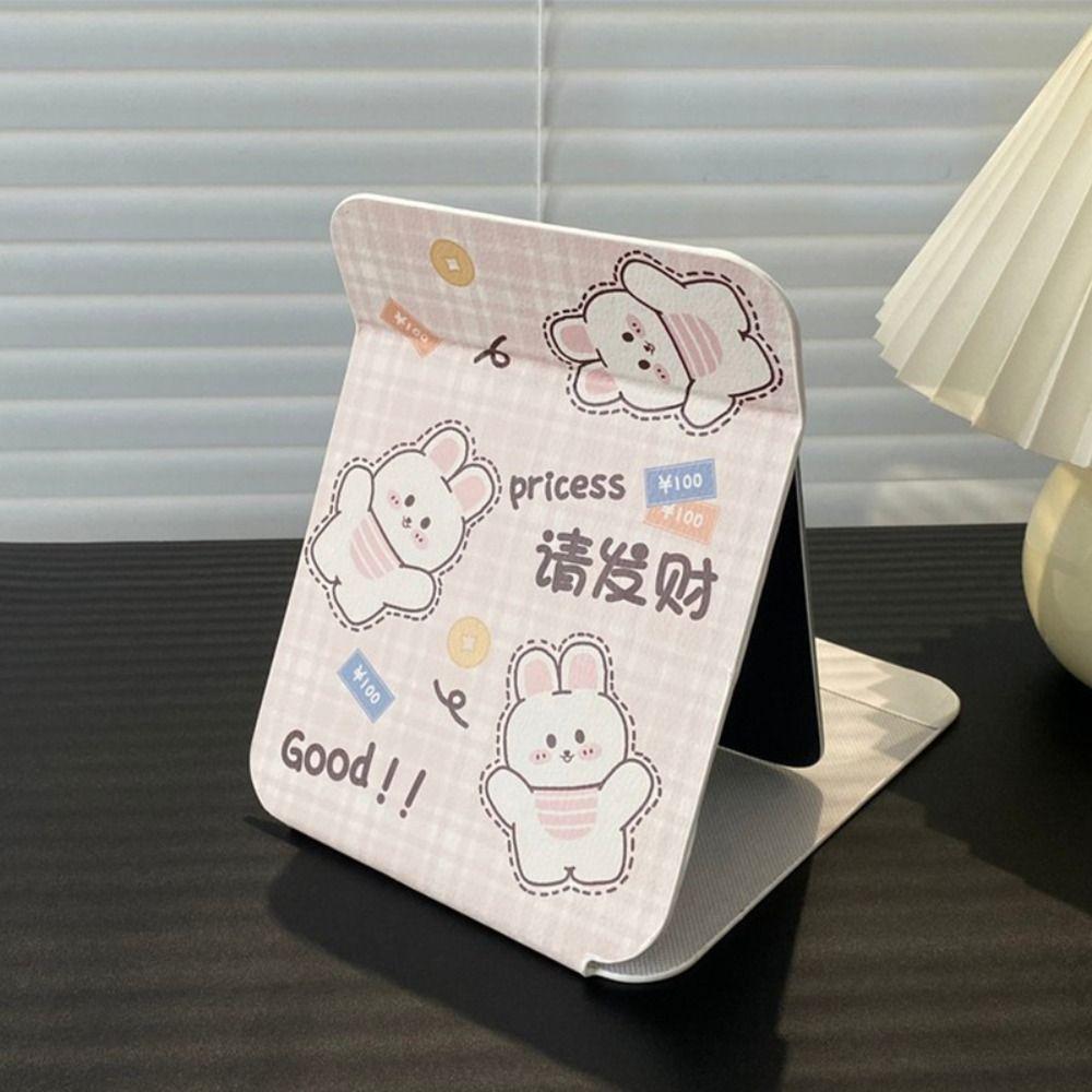 

PU Leather Desktop Vanity Mirror Square Shape Makeup Mirror INS Cartoon Folding Mirror Domestic Be Rich