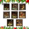 Christmas Desktop Night Light Sea Glass Shadow Box Light, 3D Winter Snow Scene Wooden Cozy Atmosphere Lamp Art Frame with LED Warm Glow, Landscape