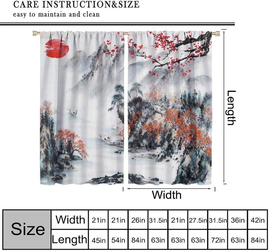Vintage Asian Cherry Blossom Curtains Bedroom Traditional Japanese Nature Ink Landscape Plum Sun Window Drapes Made Of Polyester Decor