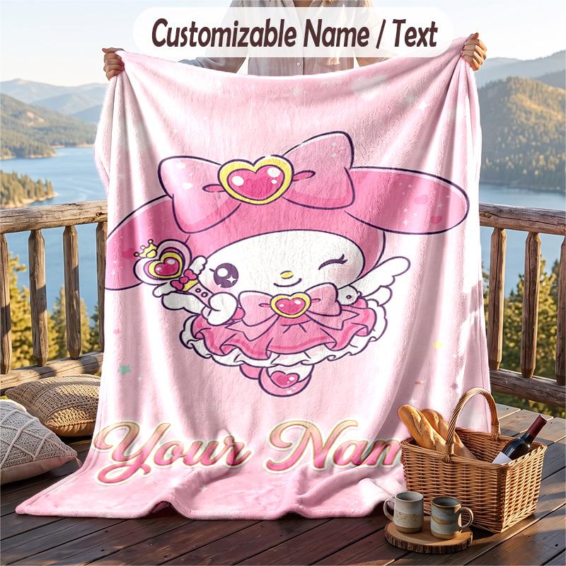 Custom Text Flannel Throw Blanket, Lightweight Cozy Bed Sofa BlanketMy Melody