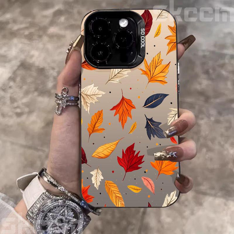 For Samsung Galaxy S20 S21 S22 S23 S24 S25 Plus Ultra FE A53 A54 A55 Case Autumn Colored Fallen Leaf Electroplated Silver Cover