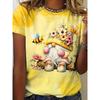 Crew Neck Short Sleeve Cute Gnome Bee Floral Print T Shirt Women's Outfits Casual Daily Wear