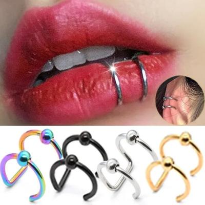 4pcs Fake Lip Rings for Women 316L Stainless Steel Nose Ring Fake Septum Nose Ring Clip On Lip Ring Fake Piercing Jewelry