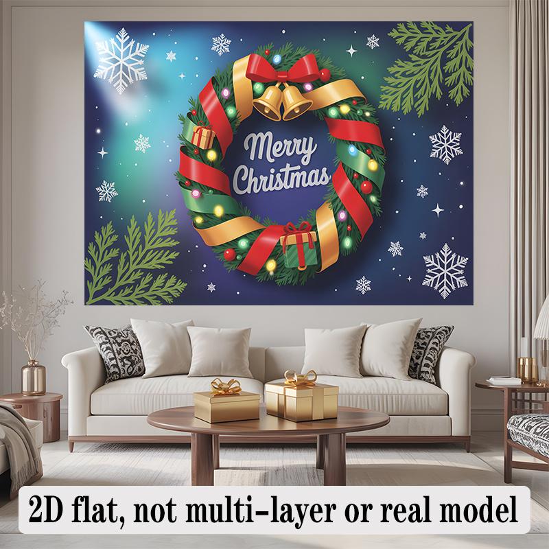 Christmas Wreath Wedding Themed Birthday Photo Backdrop, Polyester Banner for Home Room Wall Decor