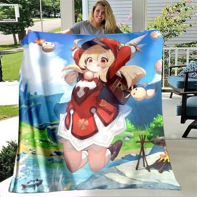 Game Genshin Impact Flannel Throw Blanket Gamer Cartoon Bedspread Smooth Soft Warm Gamer Gift Bed Sofa Home Bedroom Office Decor