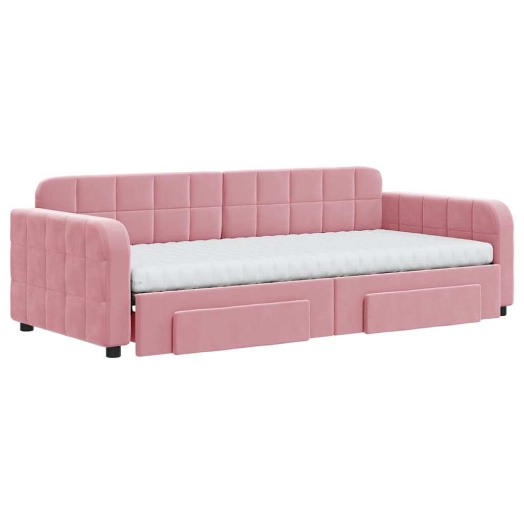 Daybed Pull out with Drawers Pink 90x200 cm Velvet