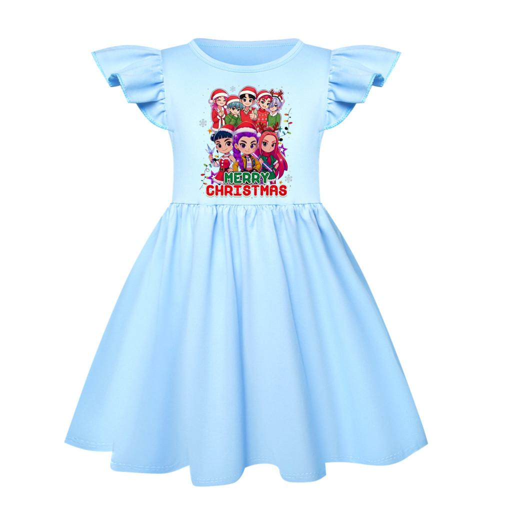 

5099 Детское Рождественское Новогоднее Платье для Девочек Мира Зои Руми С Принтом, С Рюшами, С Короткими Рукавами, Повседневное 160cm