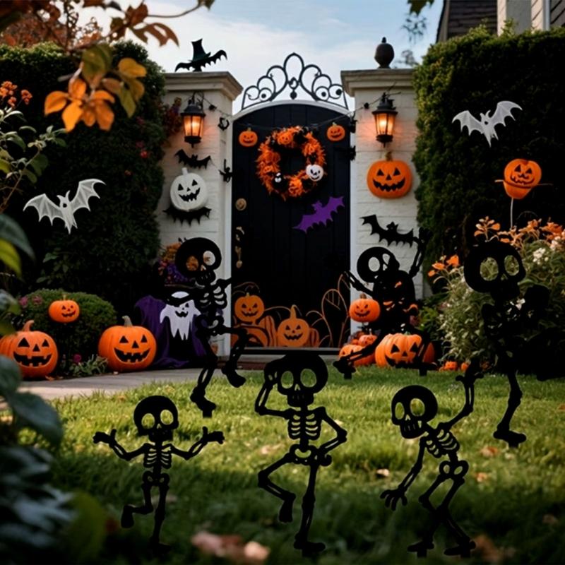 Halloween Yard Stake with Bone Dancer Shape, Black Acrylic Lawn Piece for Garden Display and Outdoor Party Scene